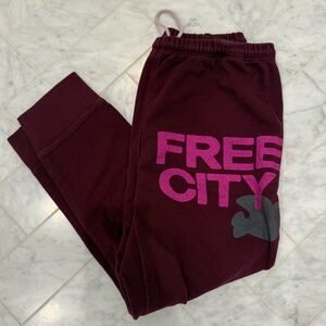 Free City OG cropped cranberry , Pink & grey dove logo drawstring Sweatpants Med